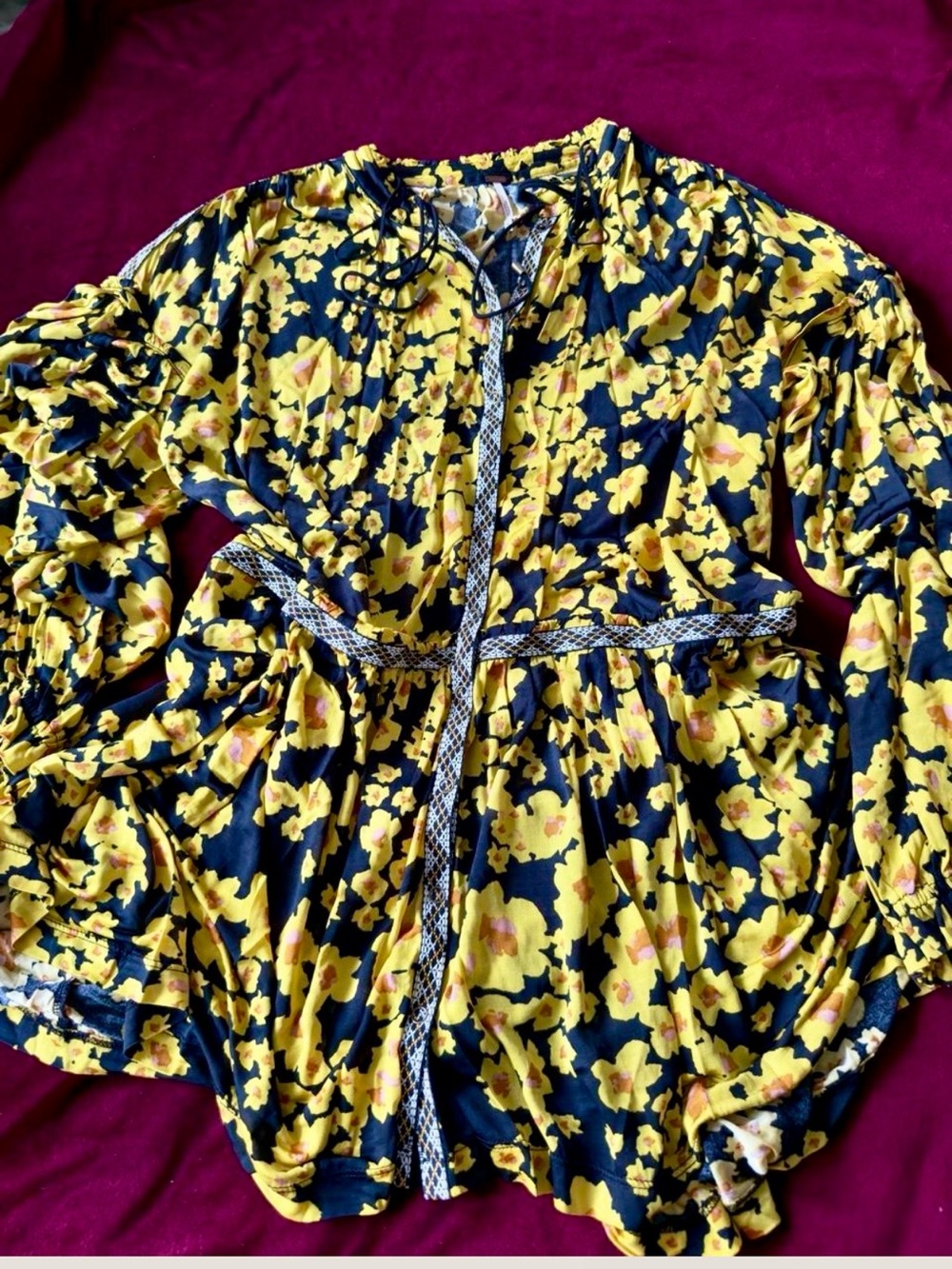 Free people Yellow Floral mini dress size L